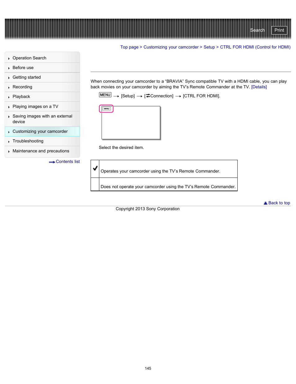 Ctrl for hdmi, Ctrl for hdmi (control for hdmi), Handycam" user guide | Sony HDR-CX290 User Manual | Page 152 / 213