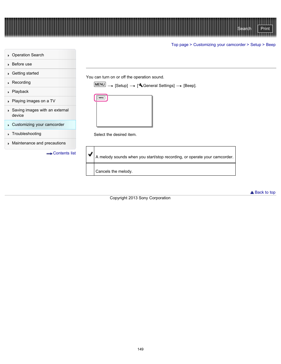 Beep, Handycam" user guide | Sony HDR-CX290 User Manual | Page 156 / 213