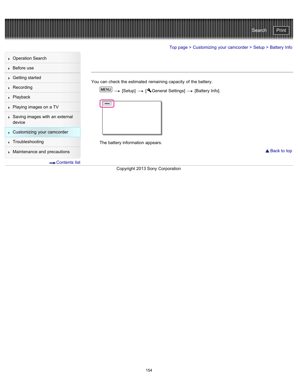 Battery info, Handycam" user guide | Sony HDR-CX290 User Manual | Page 161 / 213