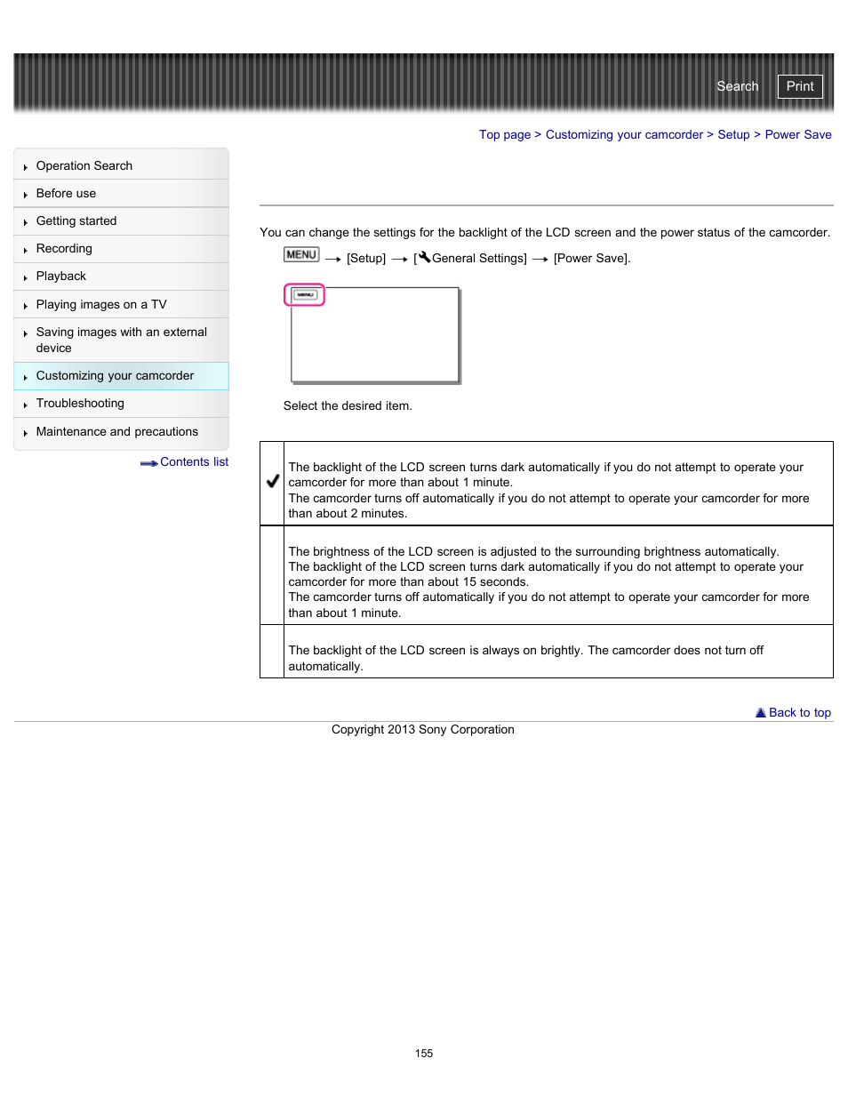 Power save, Handycam" user guide | Sony HDR-CX290 User Manual | Page 162 / 213