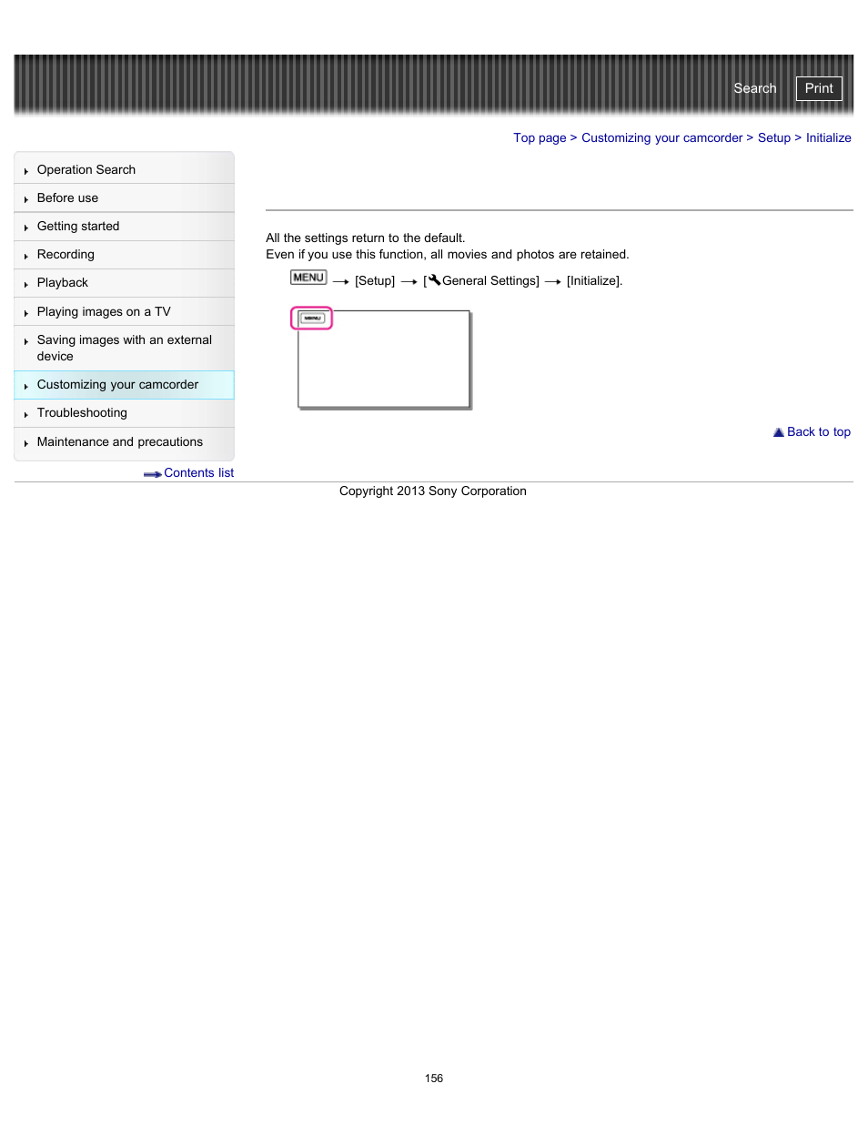 Initialize, Handycam" user guide | Sony HDR-CX290 User Manual | Page 163 / 213