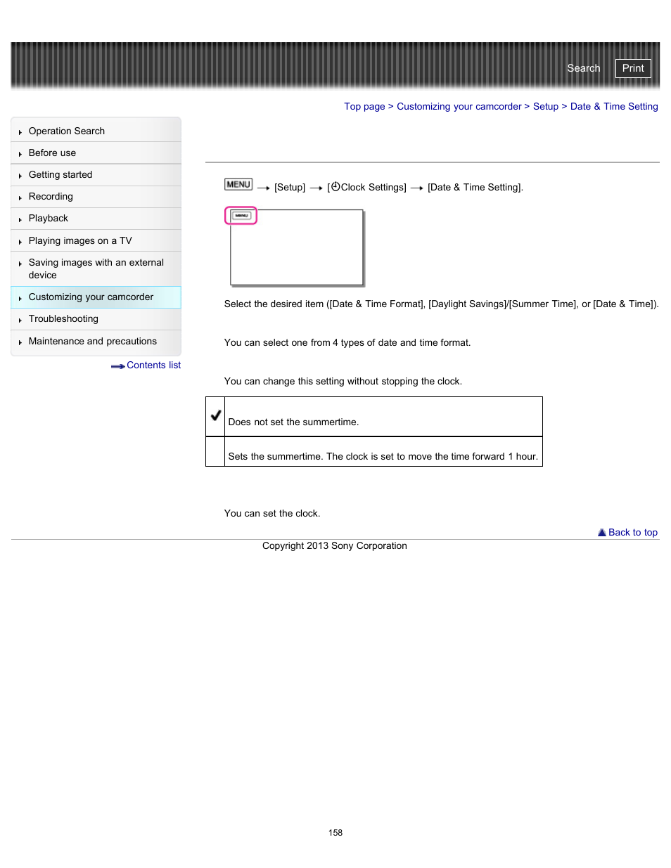 Date & time setting, Handycam" user guide | Sony HDR-CX290 User Manual | Page 165 / 213