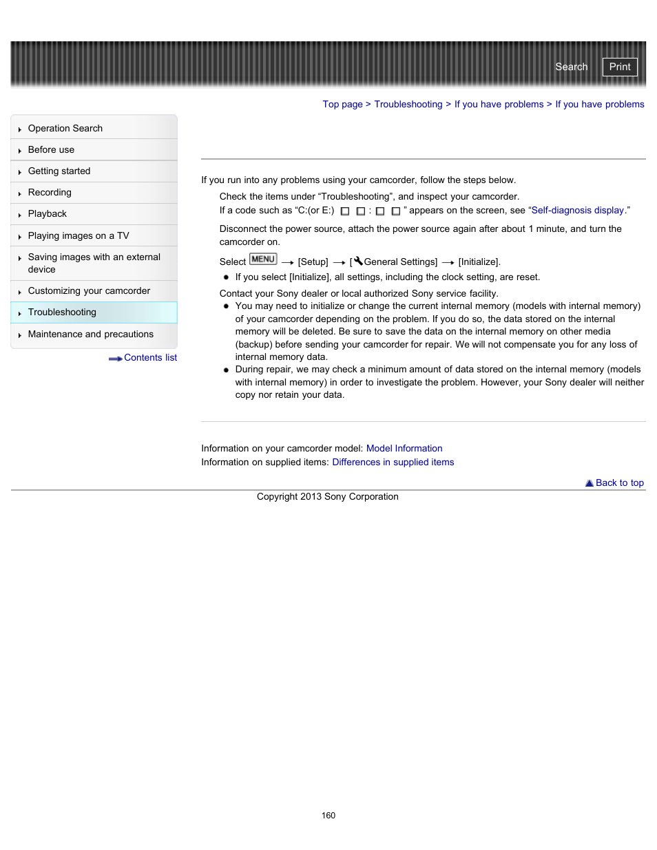 If you have problems, Handycam" user guide | Sony HDR-CX290 User Manual | Page 167 / 213