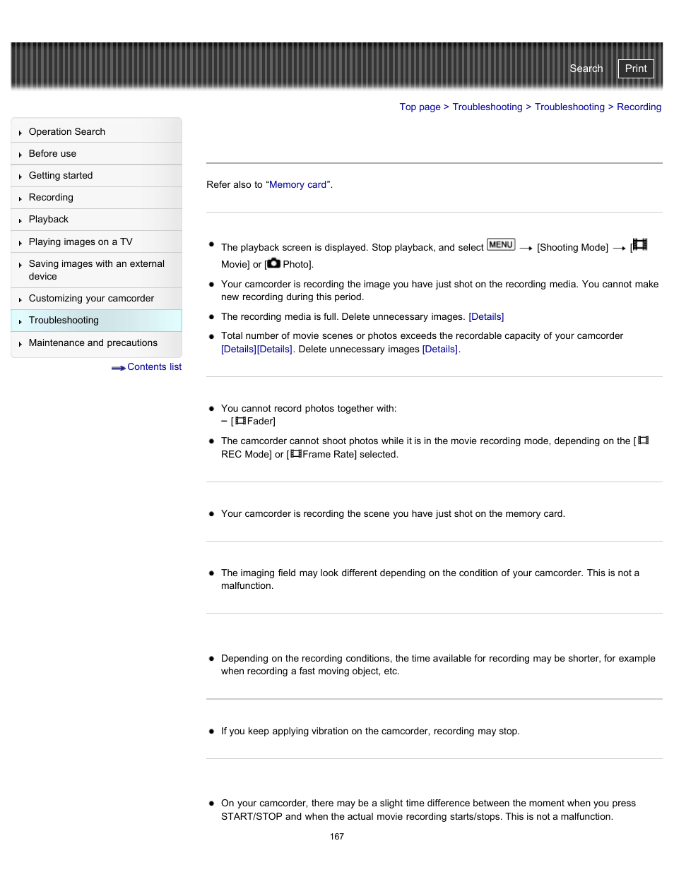 Recording, Handycam" user guide | Sony HDR-CX290 User Manual | Page 174 / 213