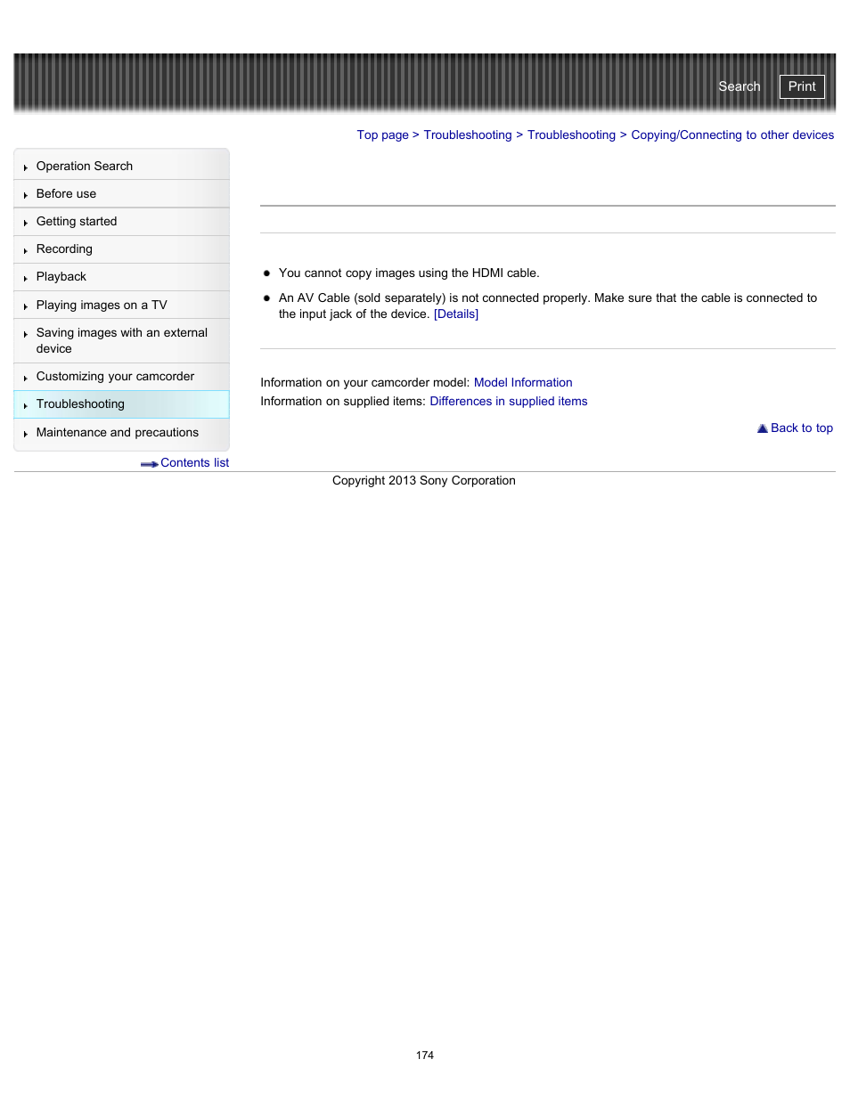 Copying/connecting to other devices, Handycam" user guide | Sony HDR-CX290 User Manual | Page 181 / 213