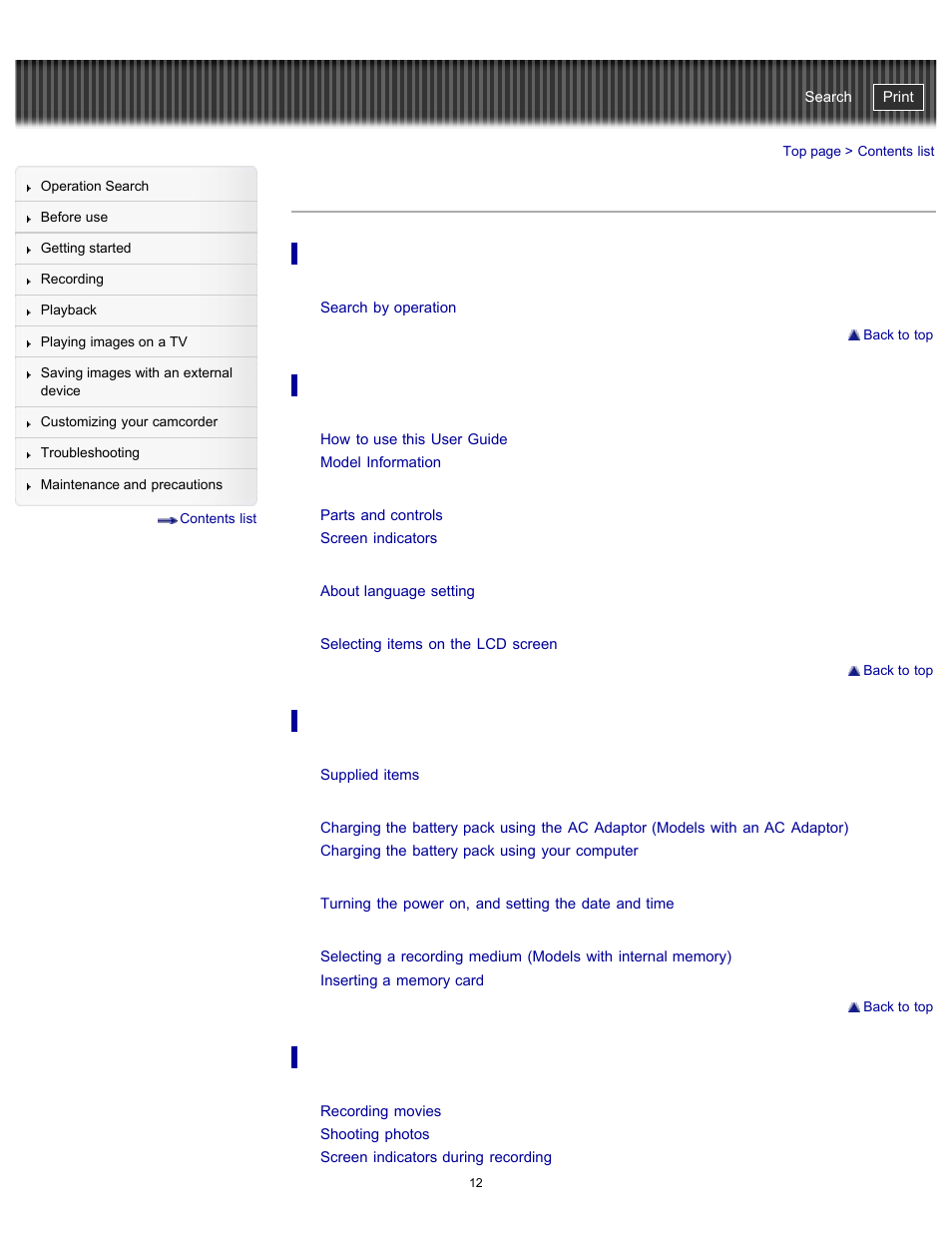 Contents list | Sony HDR-CX290 User Manual | Page 19 / 213