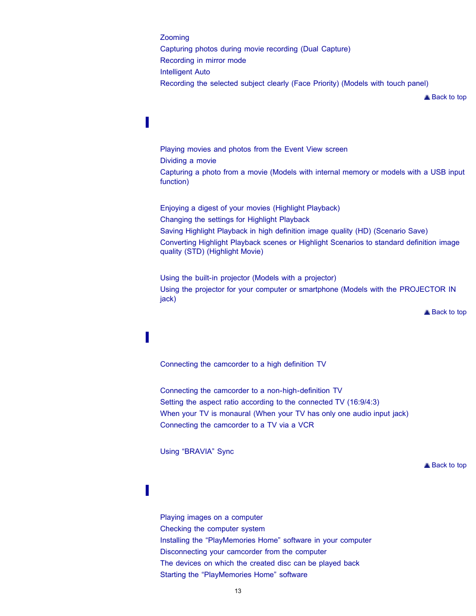 Sony HDR-CX290 User Manual | Page 20 / 213