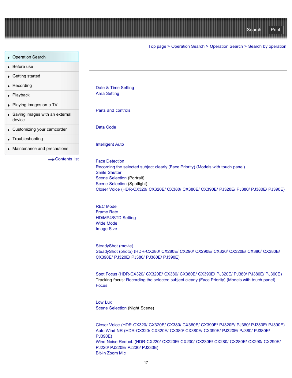 Search by operation | Sony HDR-CX290 User Manual | Page 24 / 213