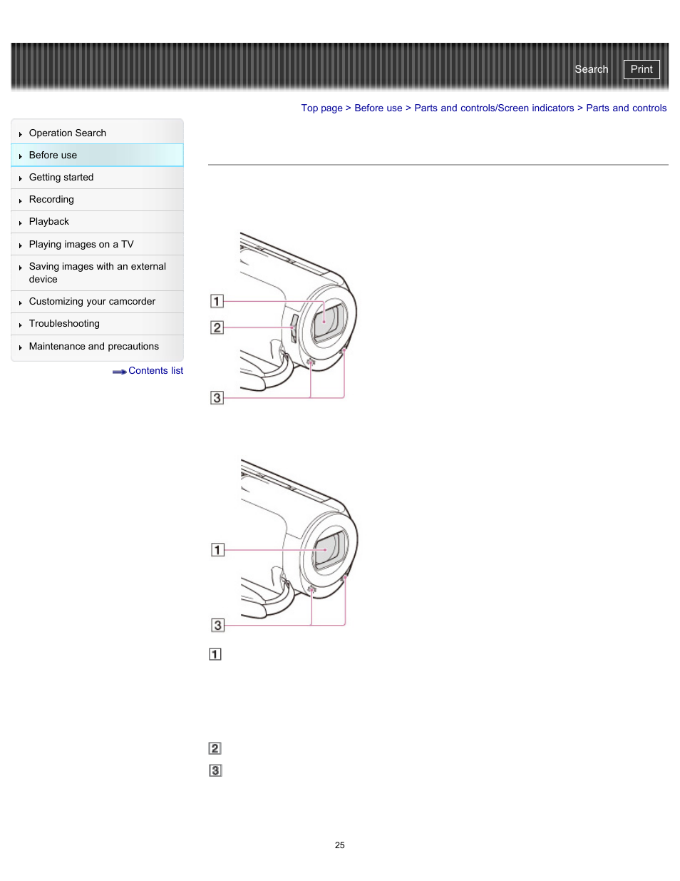 Parts and controls, Details, Handycam" user guide | Sony HDR-CX290 User Manual | Page 32 / 213