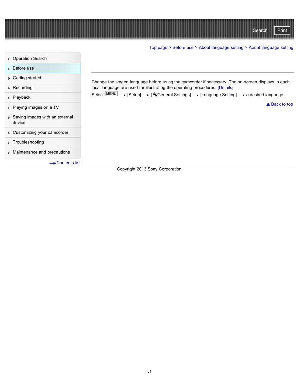 About language setting, Handycam" user guide | Sony HDR-CX290 User Manual | Page 38 / 213