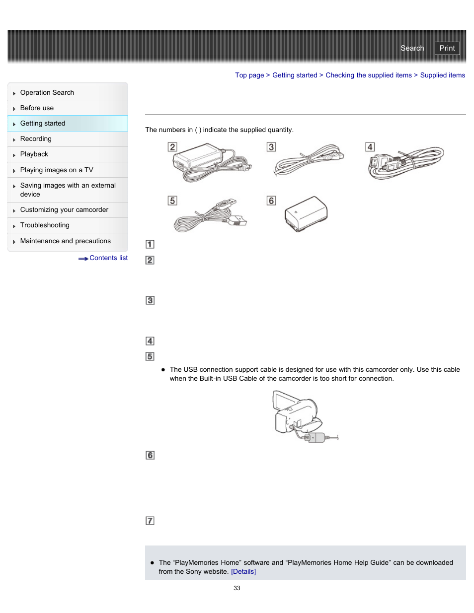 Supplied items, Handycam" user guide | Sony HDR-CX290 User Manual | Page 40 / 213