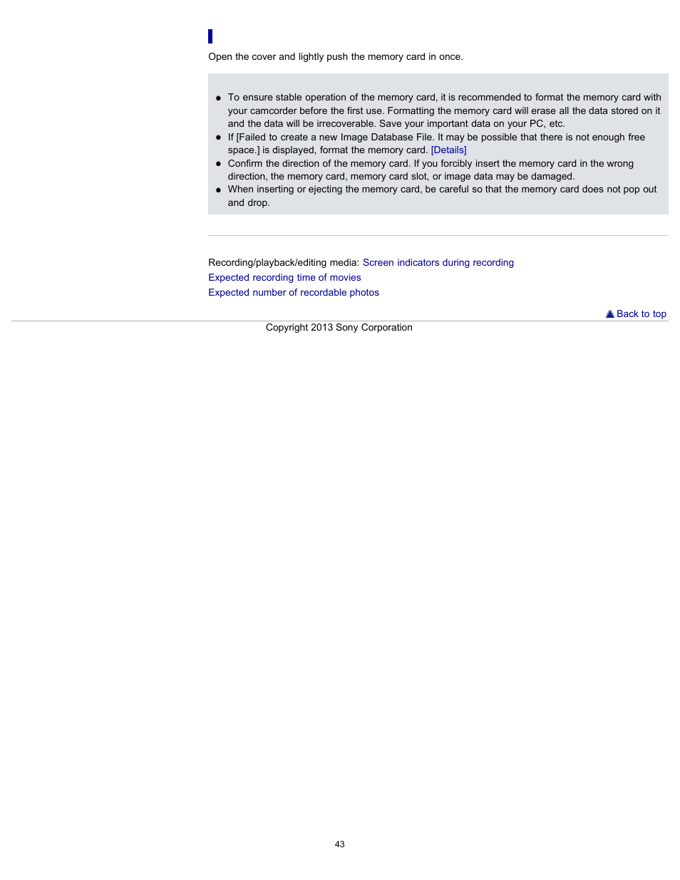 To eject the memory card | Sony HDR-CX290 User Manual | Page 50 / 213