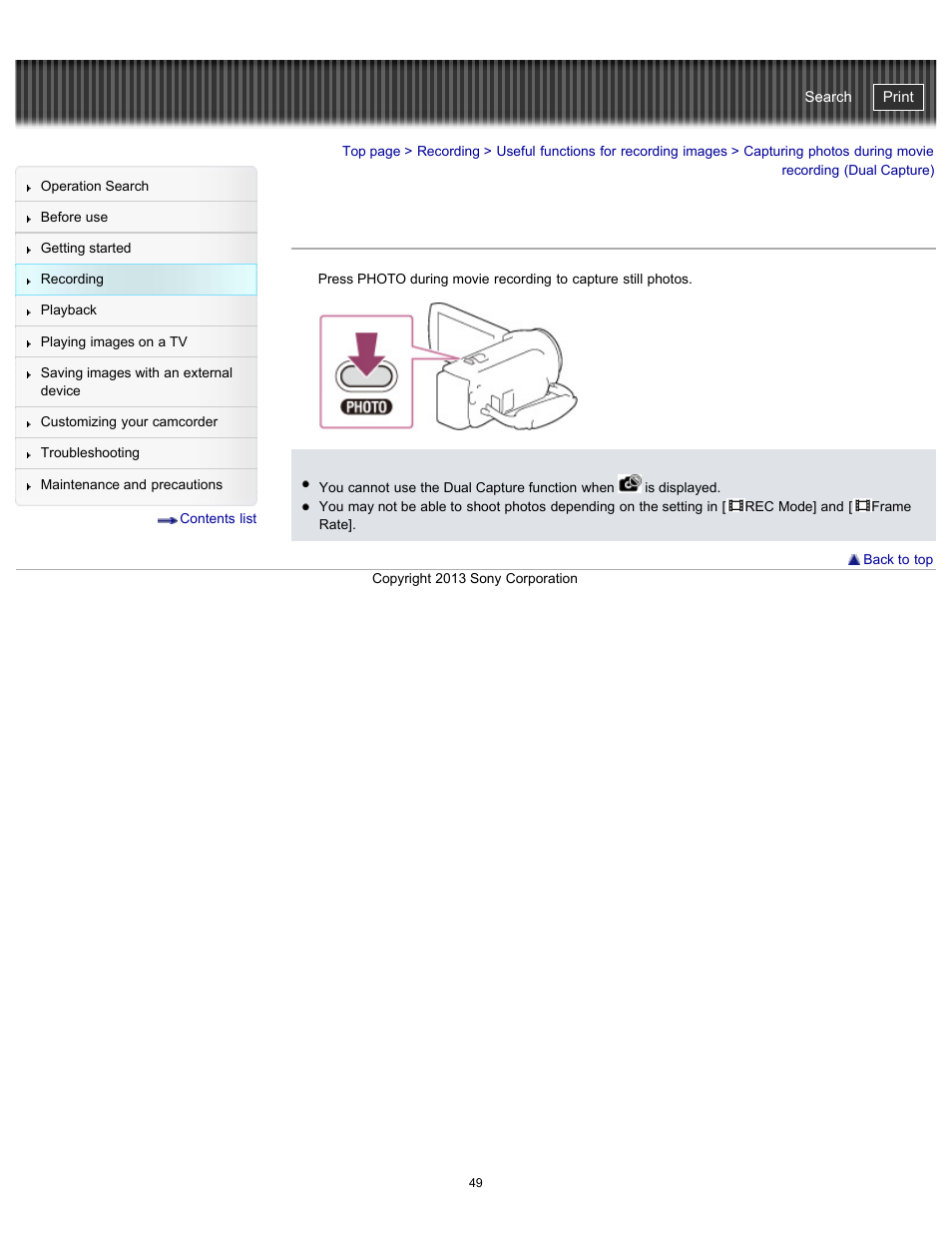 Capturing photos during movie recording, Handycam" user guide | Sony HDR-CX290 User Manual | Page 56 / 213