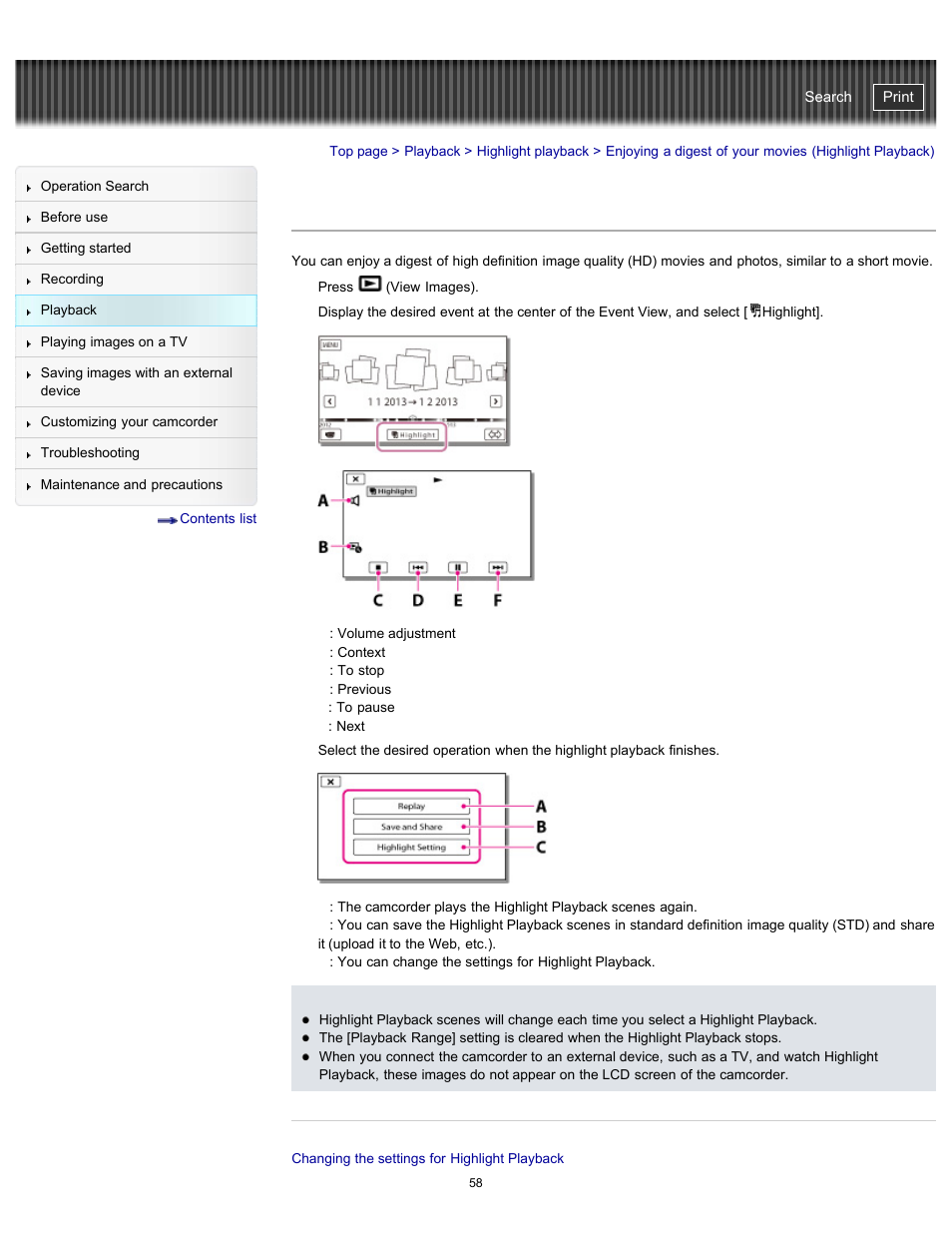 Enjoying a digest of your movies, Handycam" user guide | Sony HDR-CX290 User Manual | Page 65 / 213