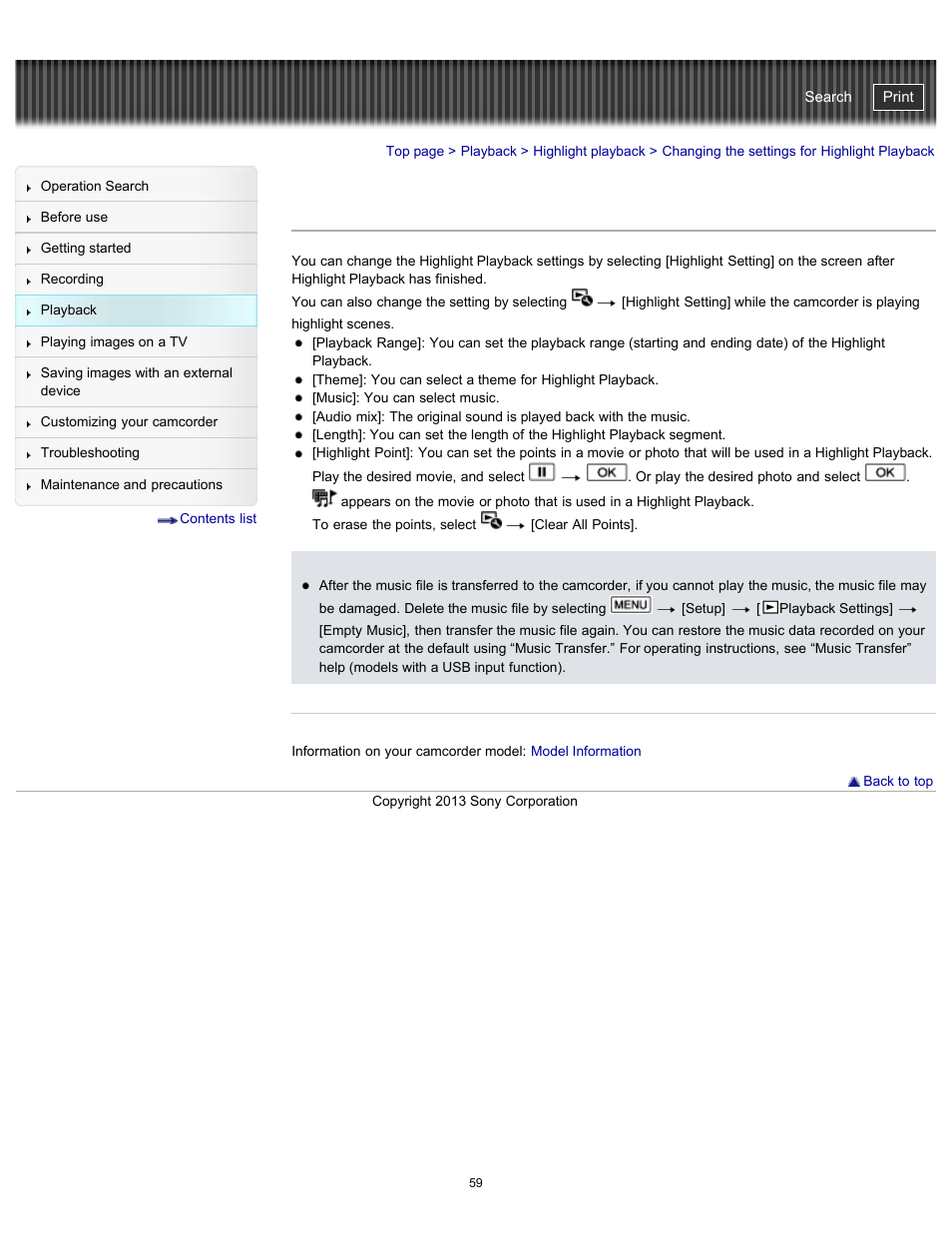 Changing the settings for highlight playback, Handycam" user guide | Sony HDR-CX290 User Manual | Page 66 / 213