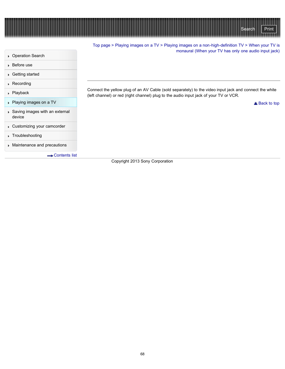 When your tv is monaural, Handycam" user guide | Sony HDR-CX290 User Manual | Page 75 / 213