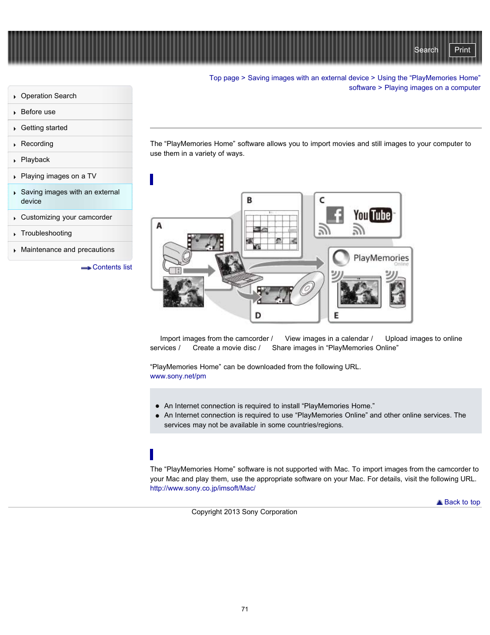 Playing images on a computer, Handycam" user guide | Sony HDR-CX290 User Manual | Page 78 / 213