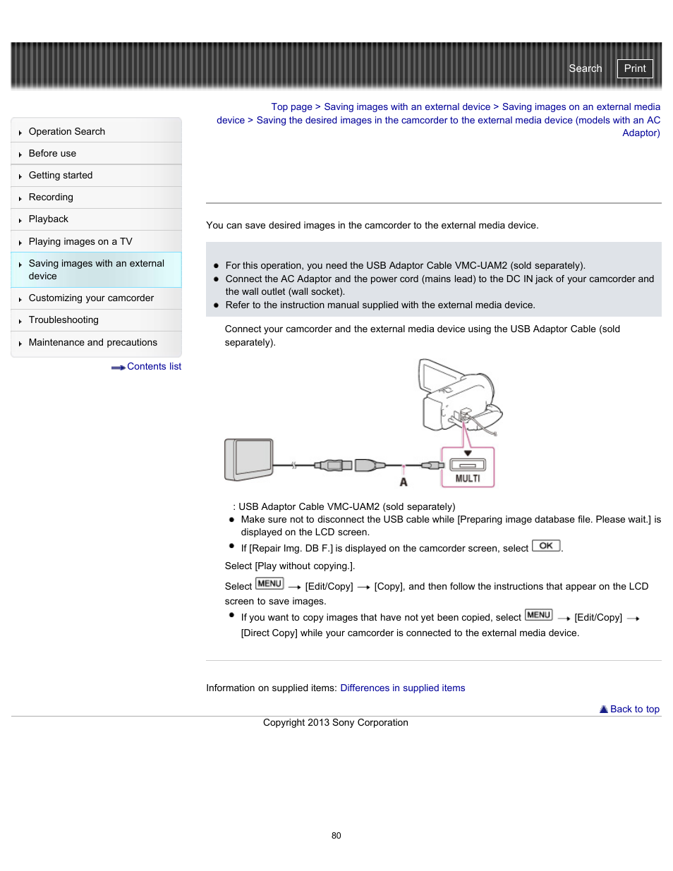 Ac adaptor), Handycam" user guide | Sony HDR-CX290 User Manual | Page 87 / 213