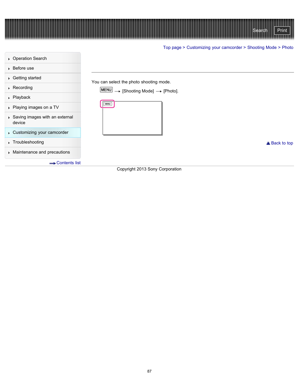 Photo, Handycam" user guide | Sony HDR-CX290 User Manual | Page 94 / 213