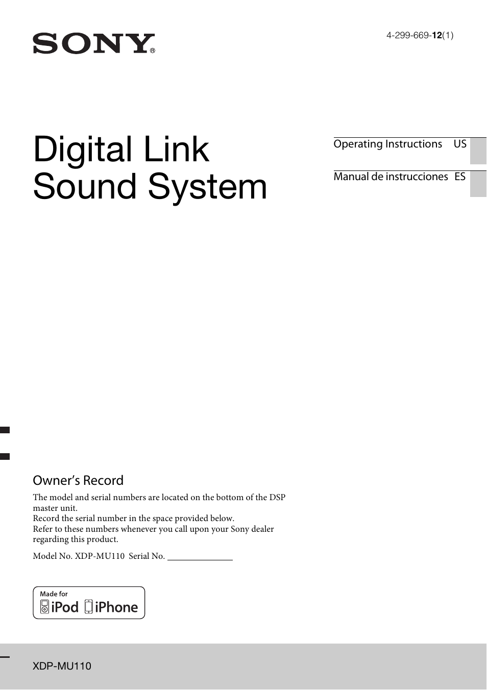 Sony XDP-MU110 User Manual | 44 pages