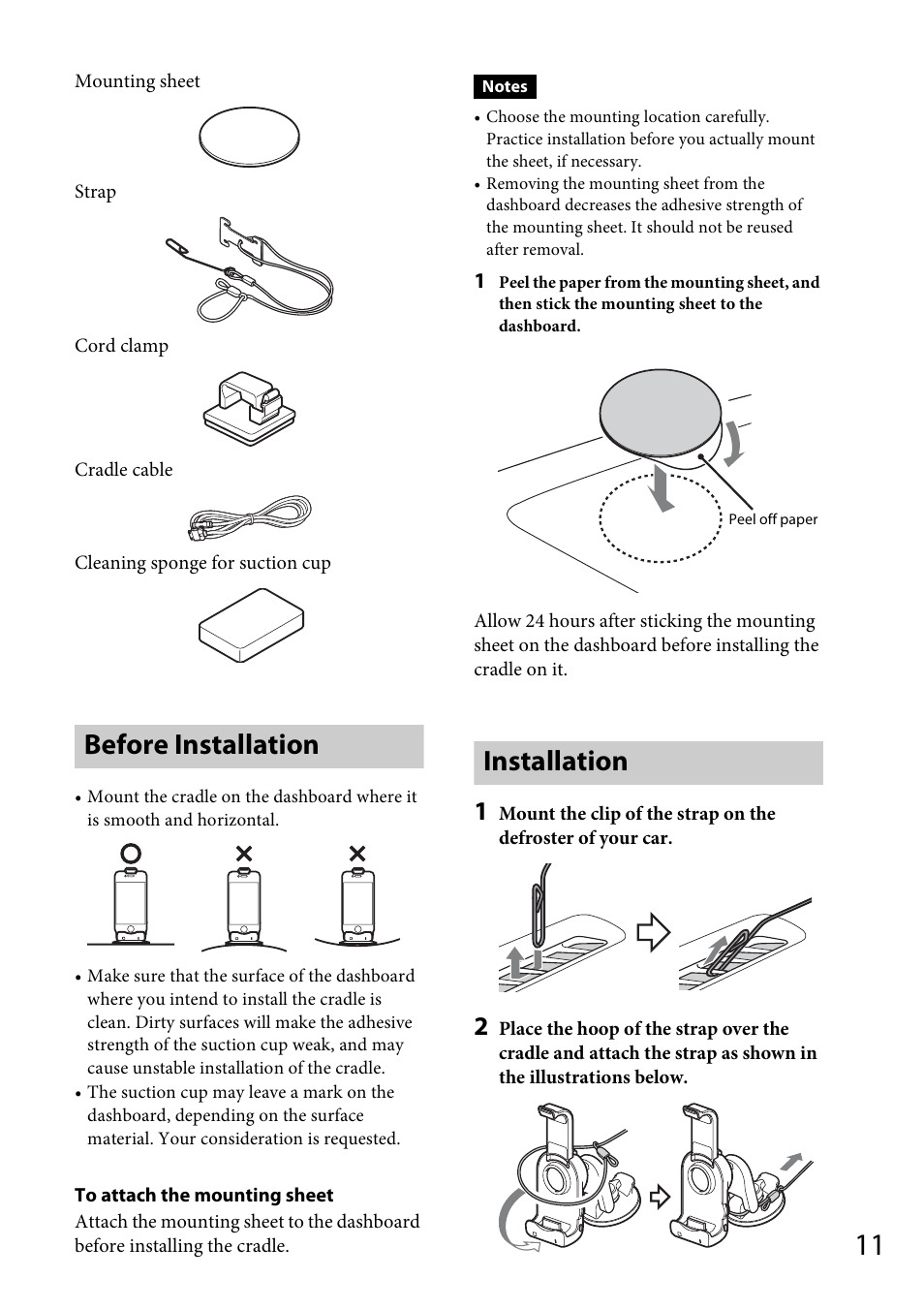 Before installation, Installation | Sony XDP-MU110 User Manual | Page 11 / 44