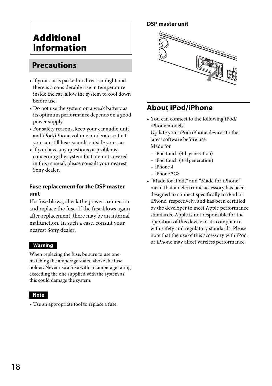 Additional information, Precautions, About ipod/iphone | Sony XDP-MU110 User Manual | Page 18 / 44