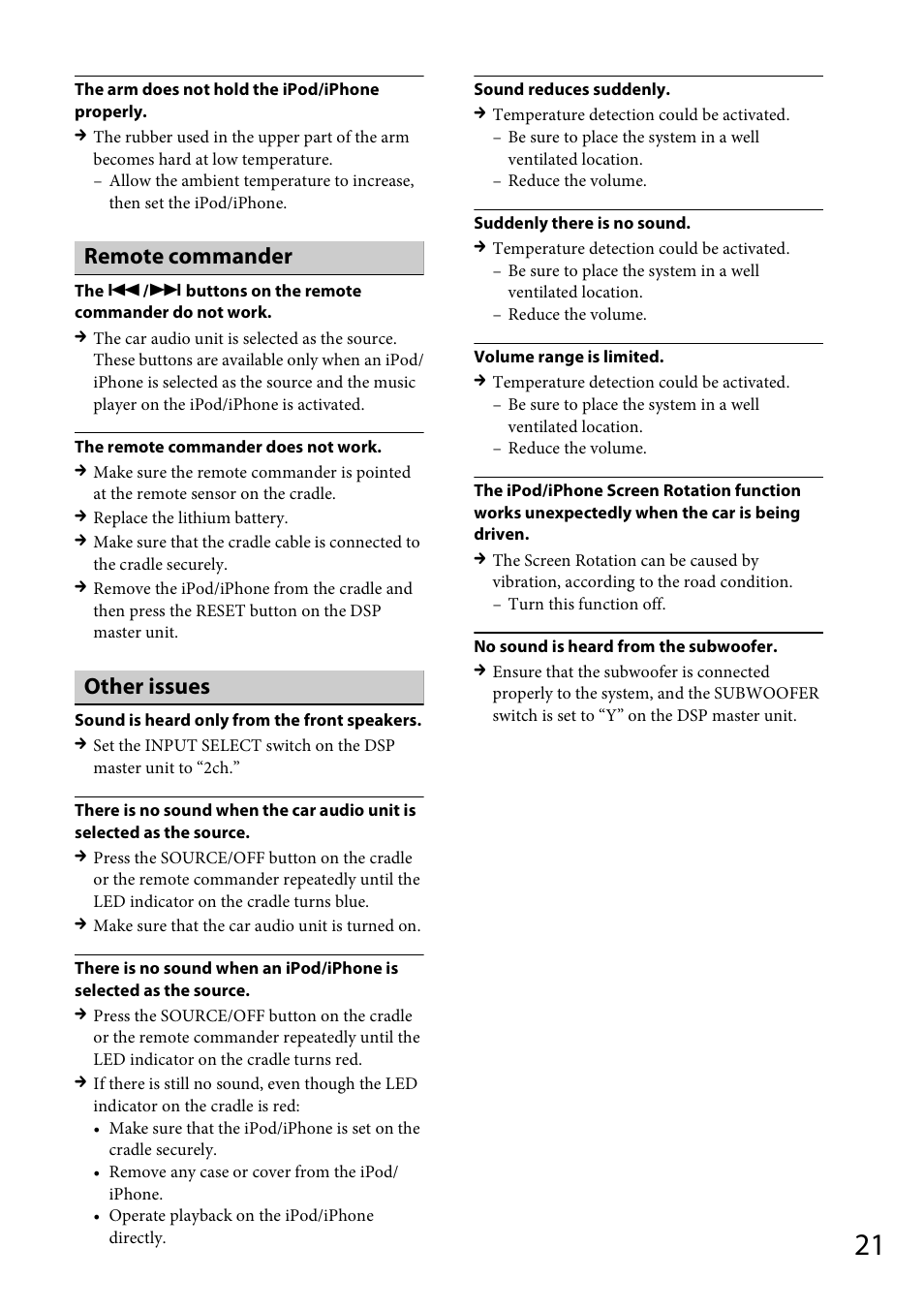 Remote commander, Other issues | Sony XDP-MU110 User Manual | Page 21 / 44