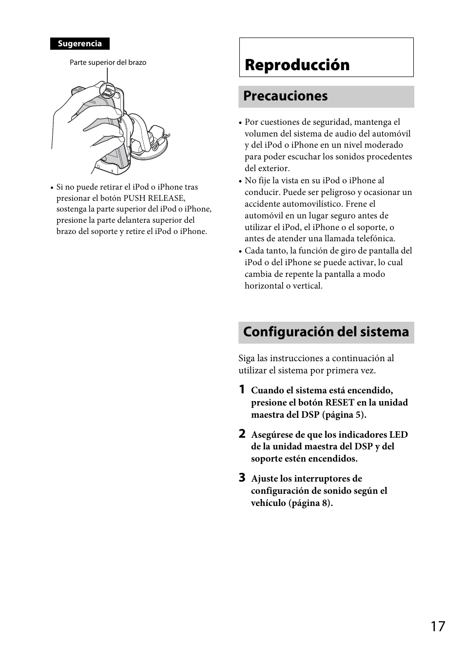 Reproducción, Precauciones, Configuración del sistema | Precauciones configuración del sistema | Sony XDP-MU110 User Manual | Page 37 / 44