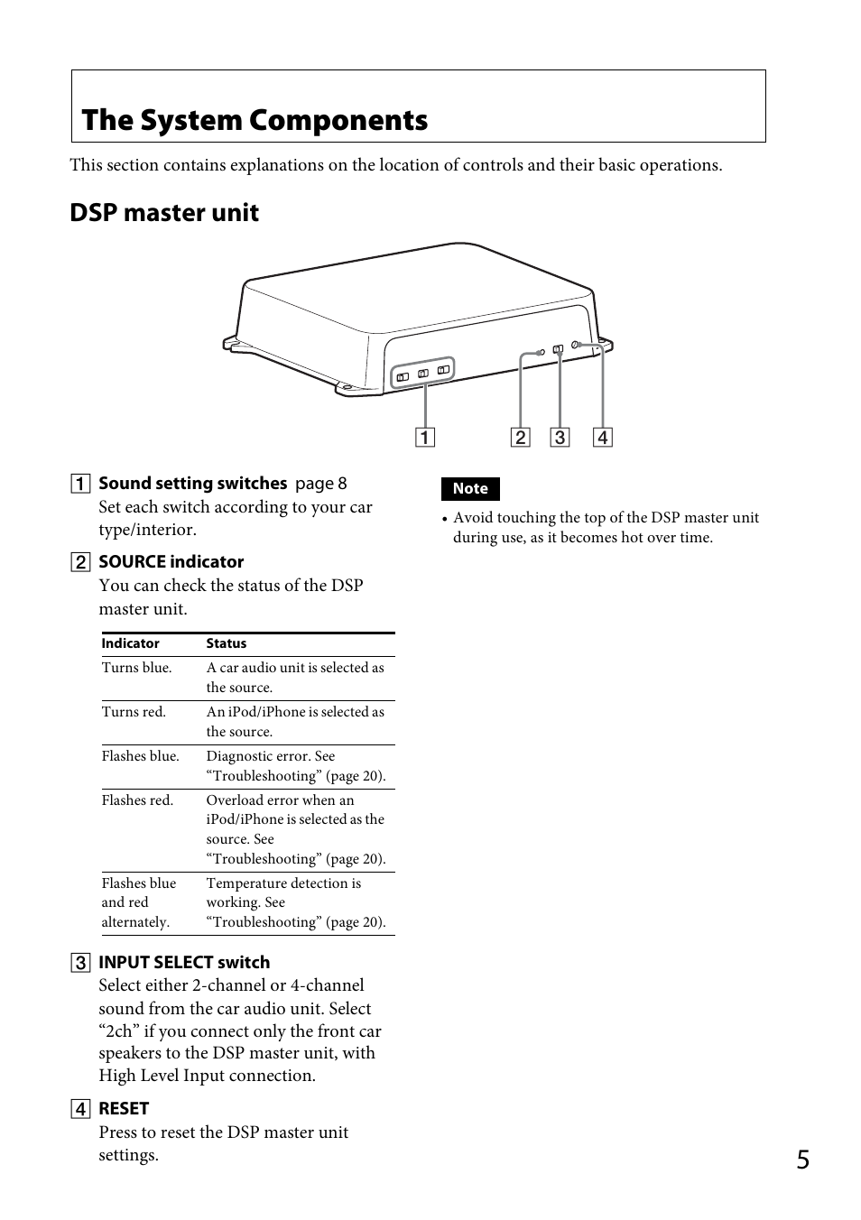 The system components, Dsp master unit | Sony XDP-MU110 User Manual | Page 5 / 44