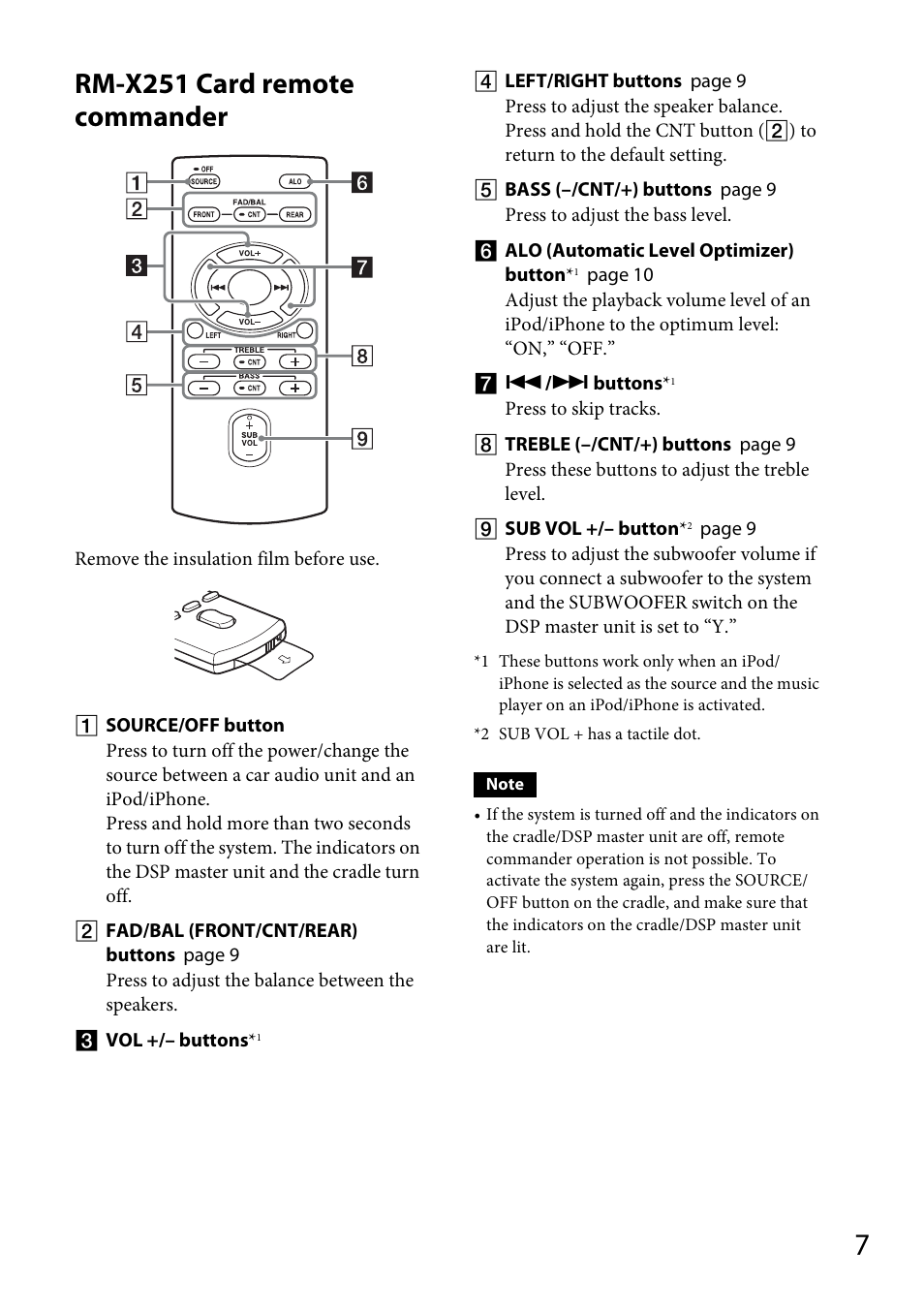 Rm-x251 card remote commander | Sony XDP-MU110 User Manual | Page 7 / 44