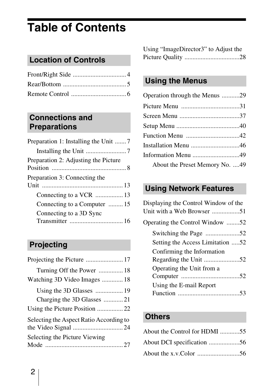 Sony VPL-VW1100ES User Manual | Page 2 / 87