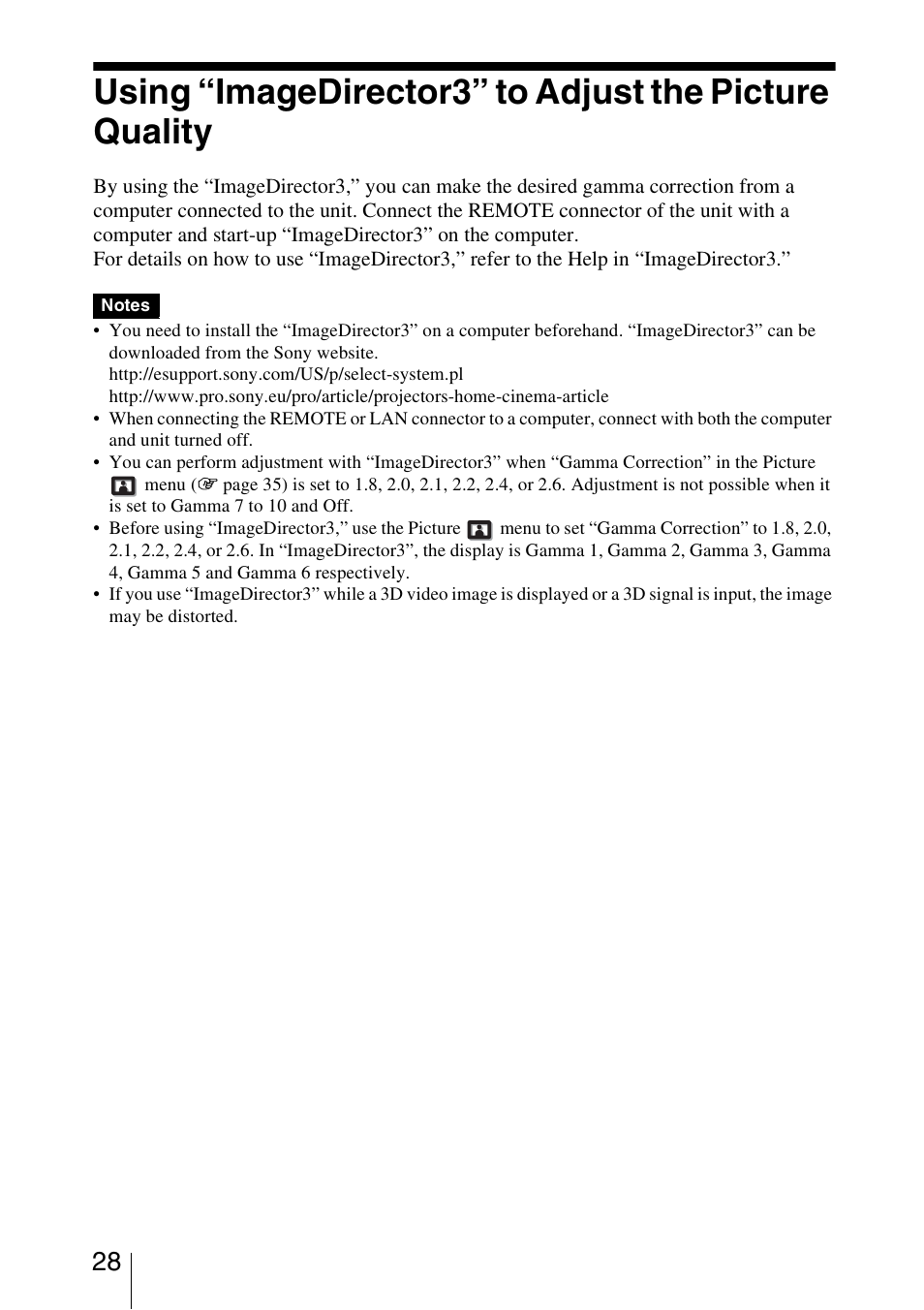 Sony VPL-VW1100ES User Manual | Page 28 / 87