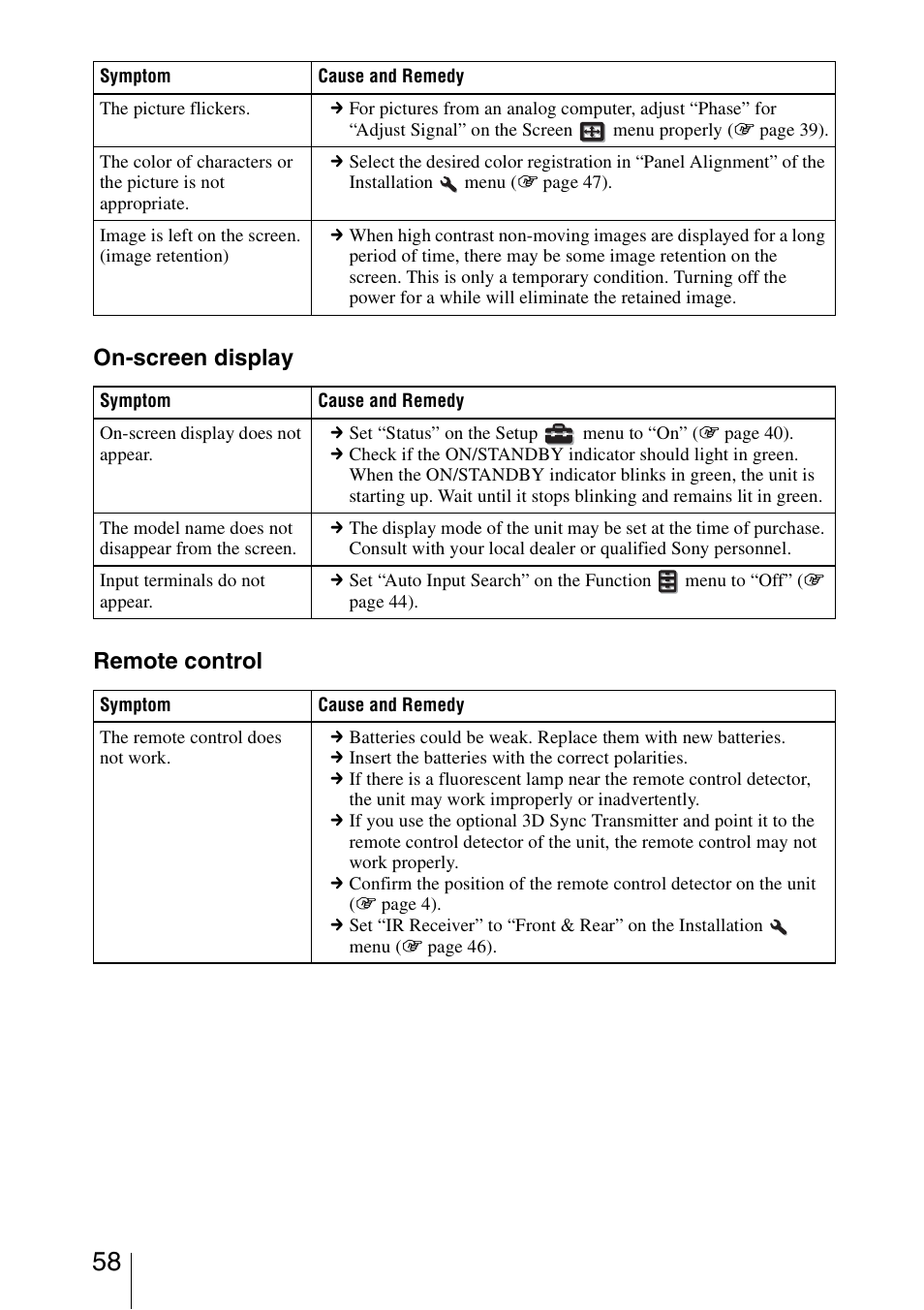 On-screen display remote control | Sony VPL-VW1100ES User Manual | Page 58 / 87