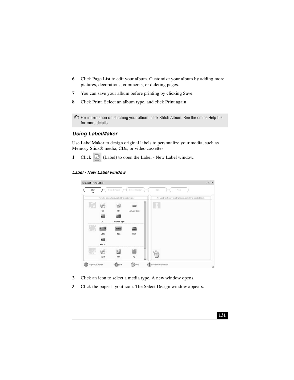 Using labelmaker | Sony PCG-R505DSK User Manual | Page 131 / 229
