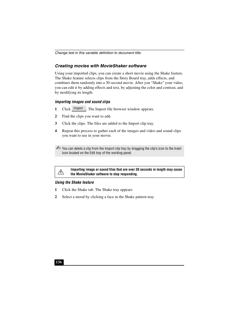 Creating movies with movieshaker software | Sony PCG-R505DSK User Manual | Page 136 / 229