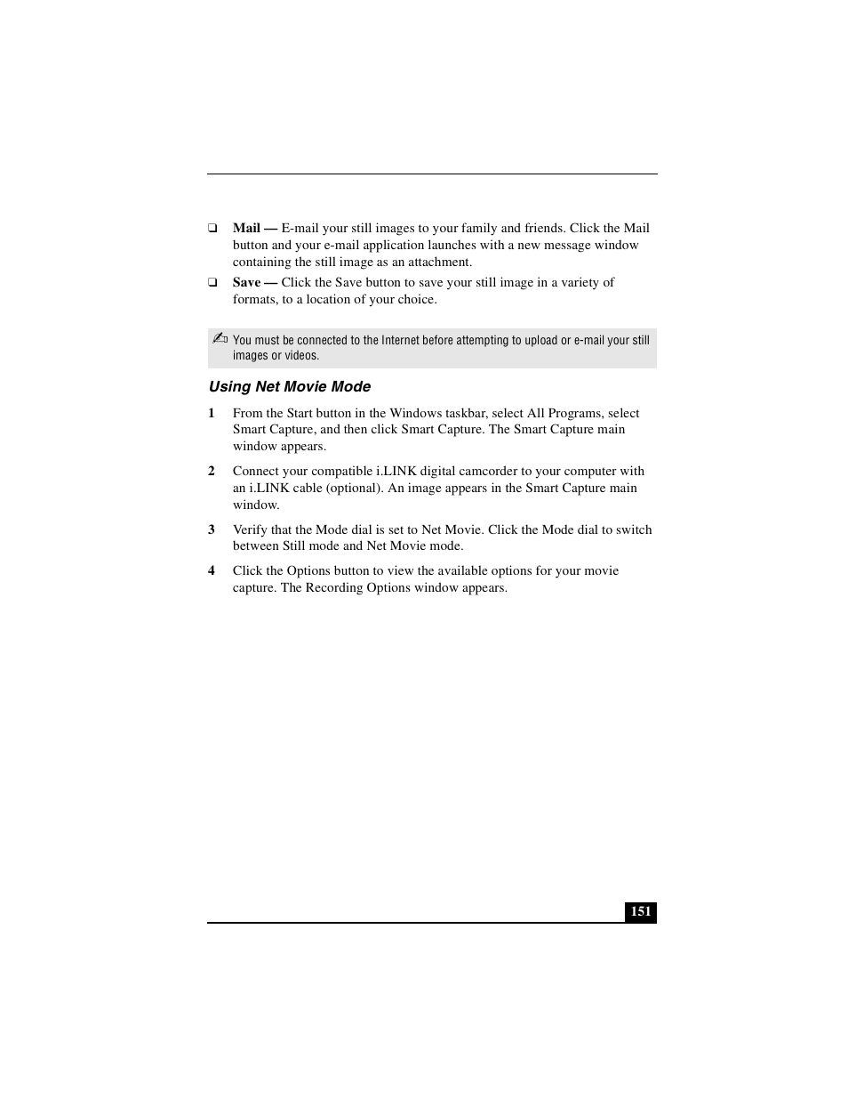 Using net movie mode | Sony PCG-R505DSK User Manual | Page 151 / 229