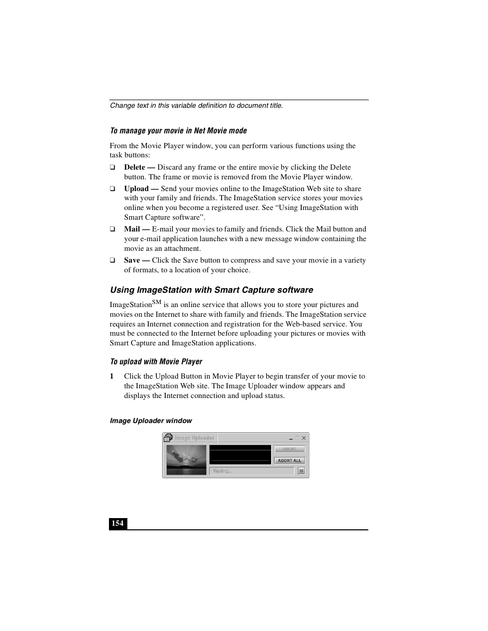 Using imagestation with smart capture software | Sony PCG-R505DSK User Manual | Page 154 / 229