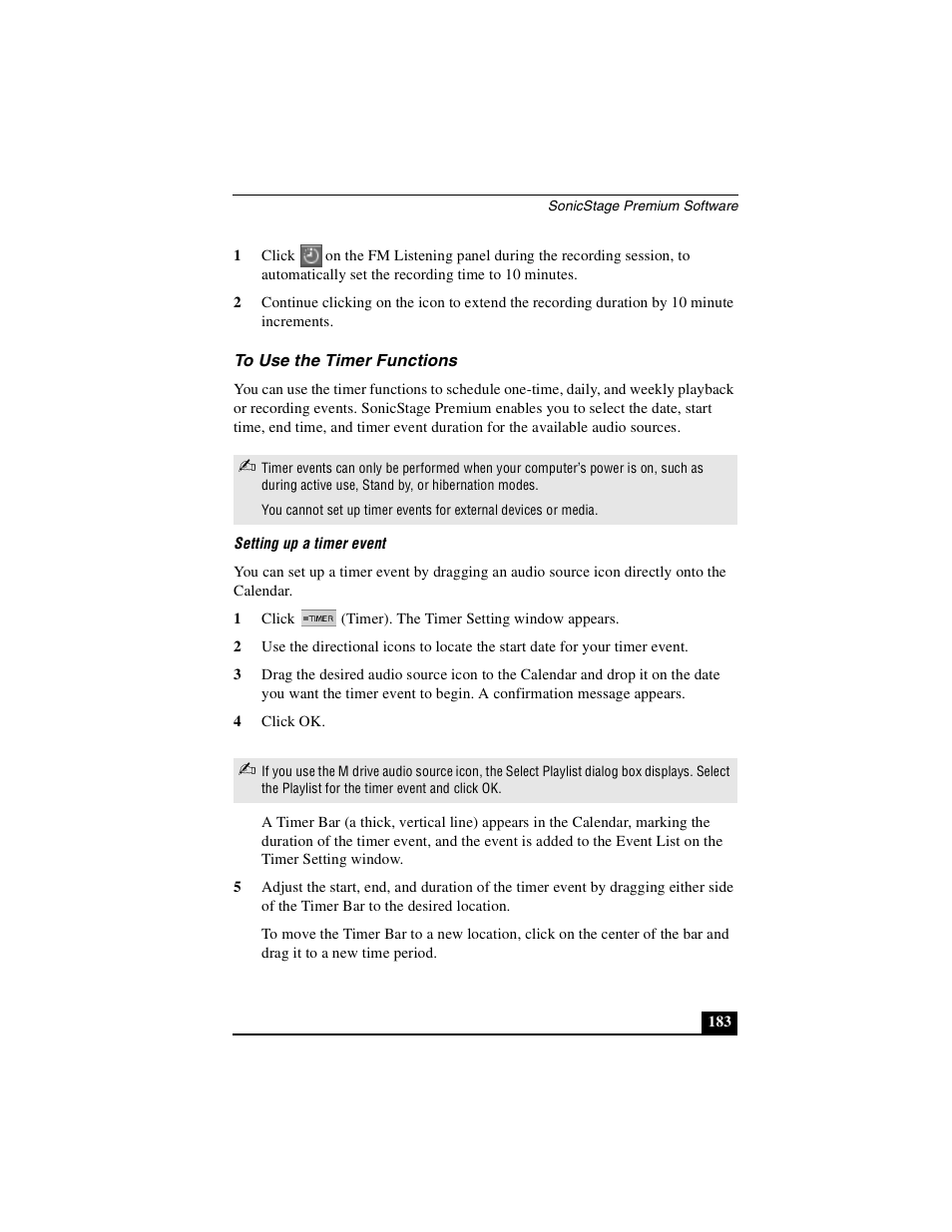 To use the timer functions | Sony PCG-R505DSK User Manual | Page 183 / 229