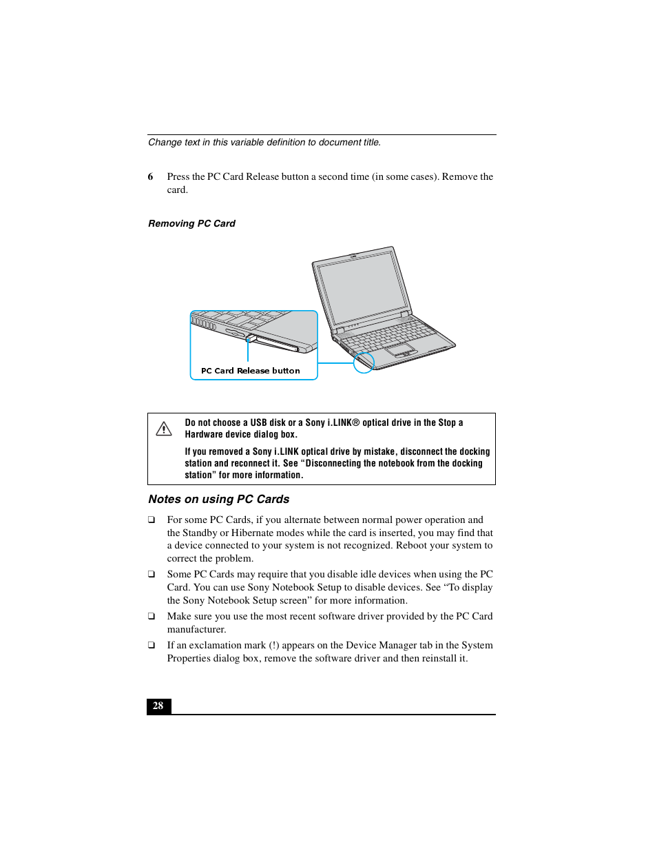 Notes on using pc cards | Sony PCG-R505DSK User Manual | Page 28 / 229