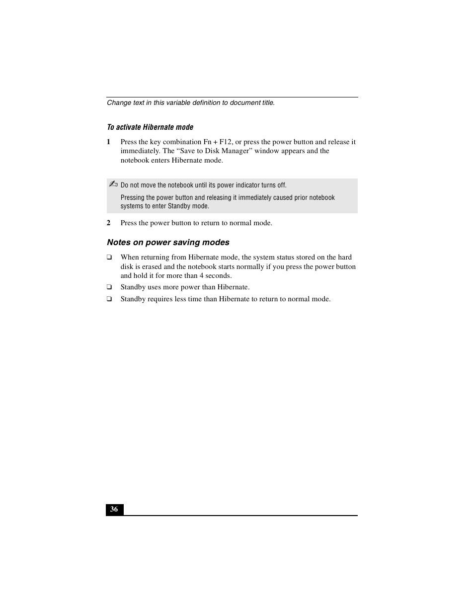 Notes on power saving modes | Sony PCG-R505DSK User Manual | Page 36 / 229