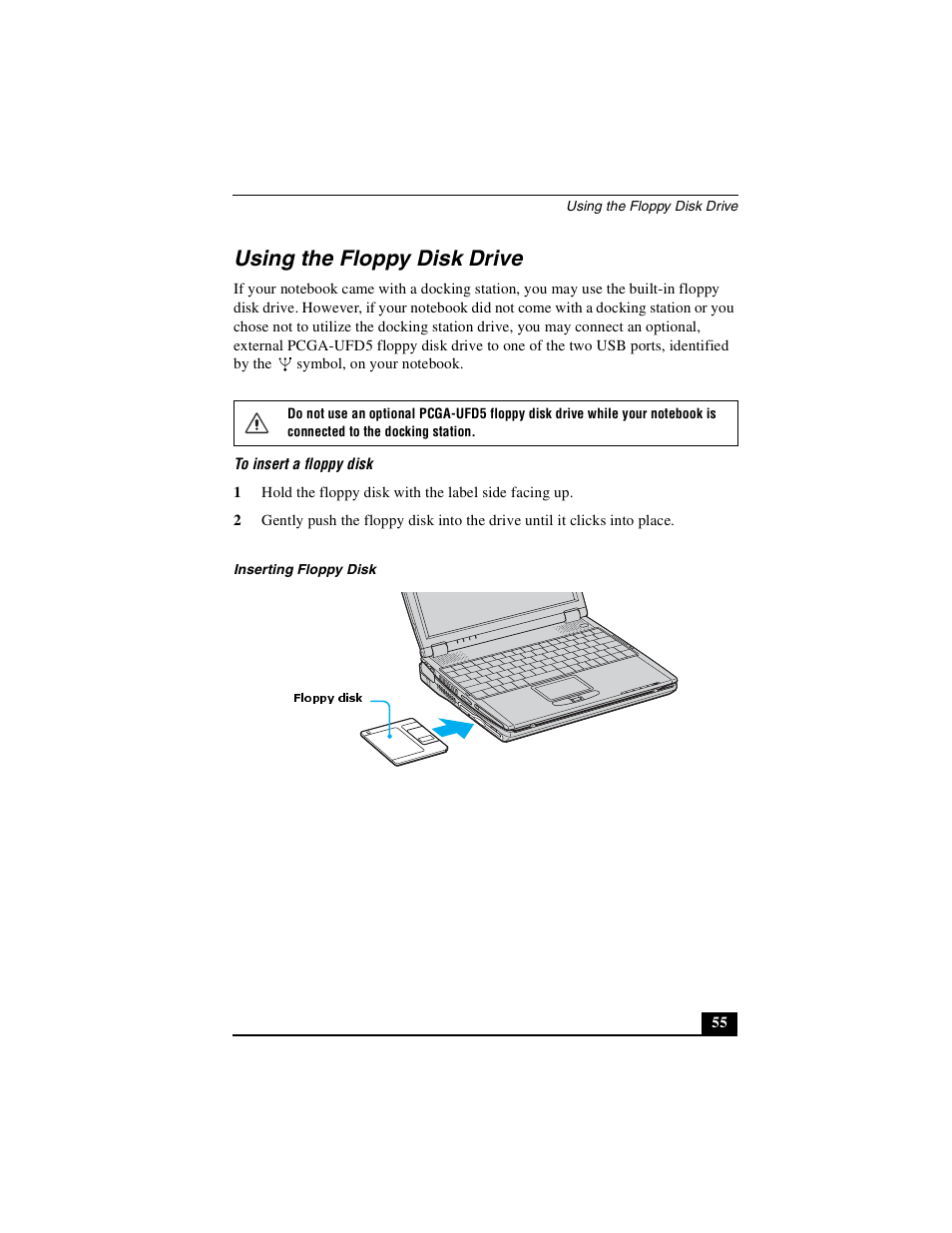 Using the floppy disk drive | Sony PCG-R505DSK User Manual | Page 55 / 229