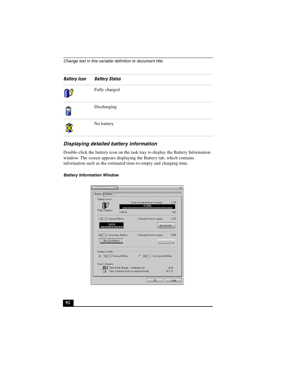 Displaying detailed battery information | Sony PCG-R505DSK User Manual | Page 92 / 229