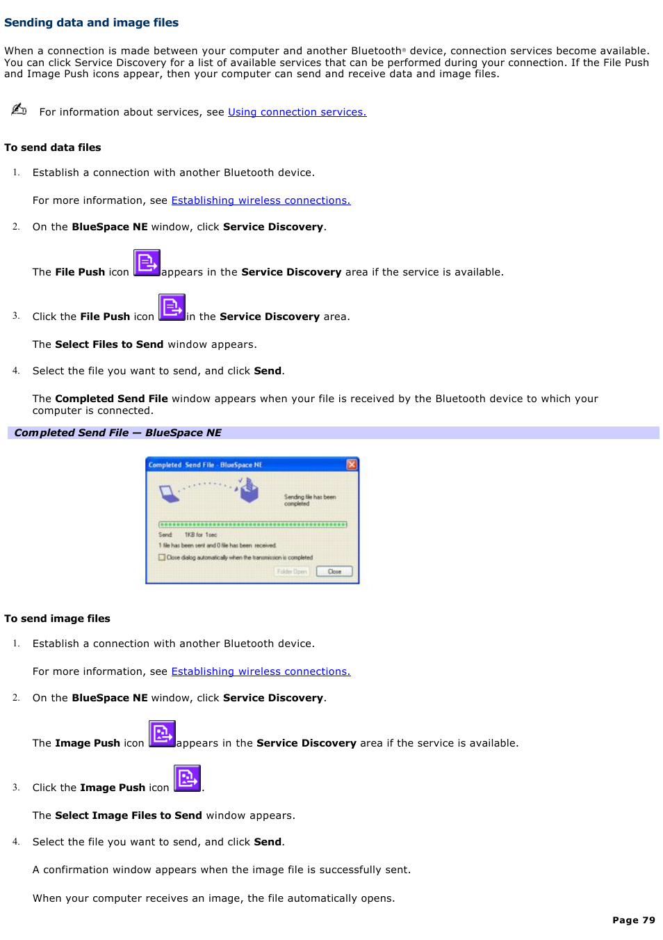 Sending data and image files | Sony VGN-A140 User Manual | Page 79 / 315