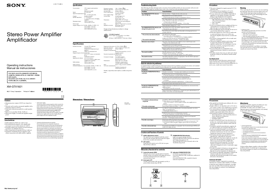 Sony XM-GTX1821 User Manual | 2 pages