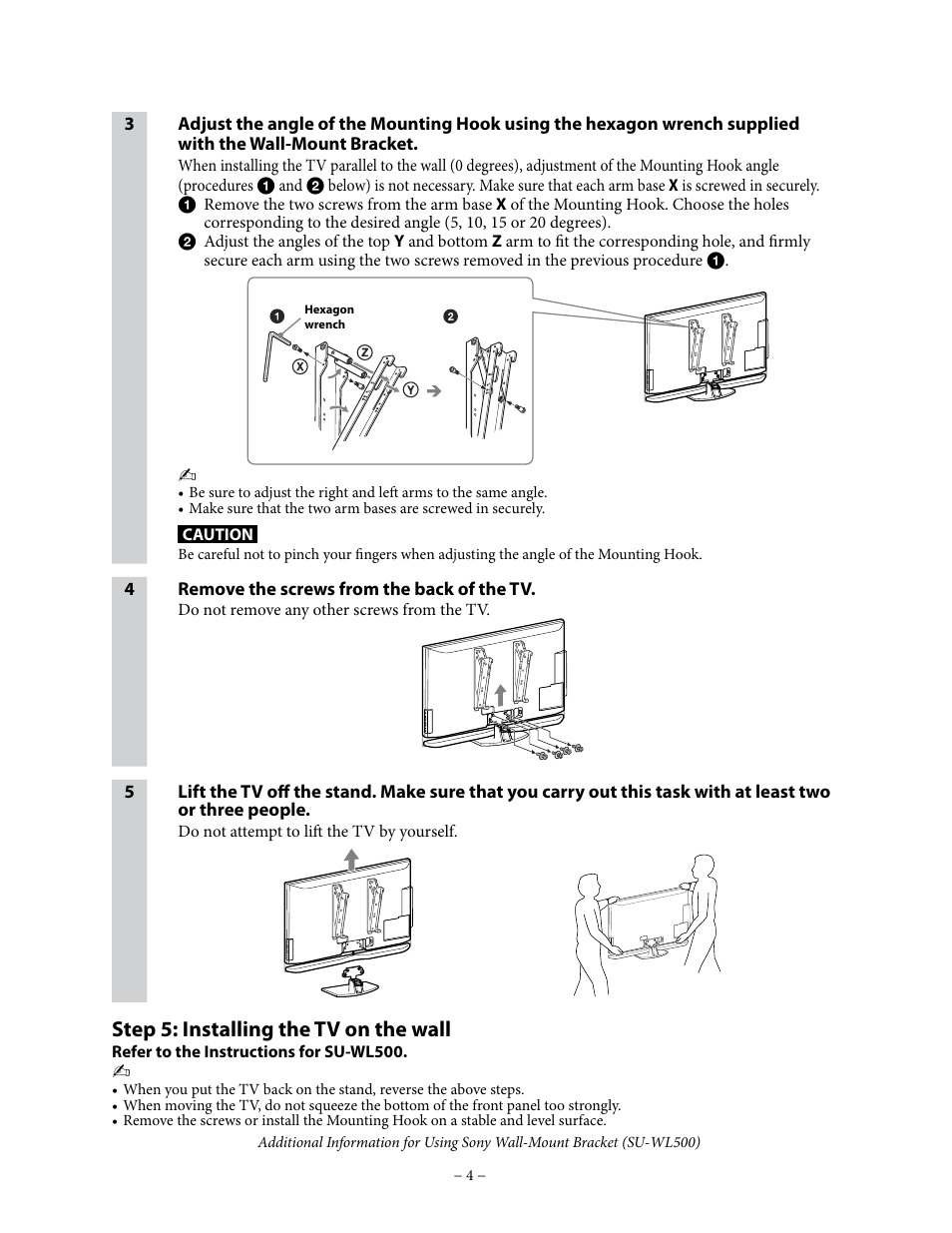 Step 5: installing the tv on the wall | Sony KDL-52XBR6 User Manual | Page 4 / 4