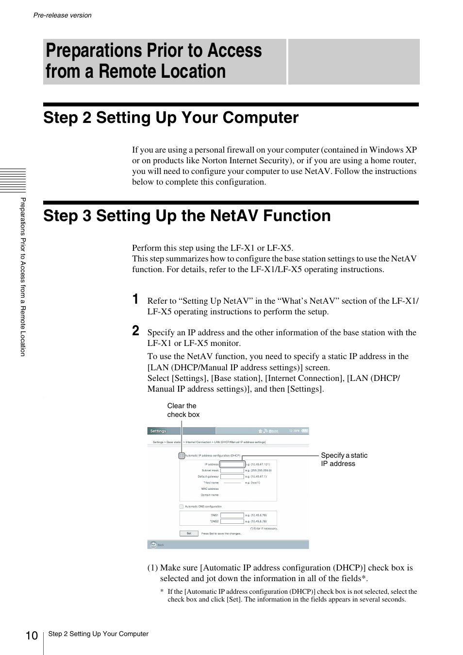 Step 2 setting up your computer, Step 3 setting up the netav function, Etting up your computer | Function | Sony LF-X1 User Manual | Page 10 / 40