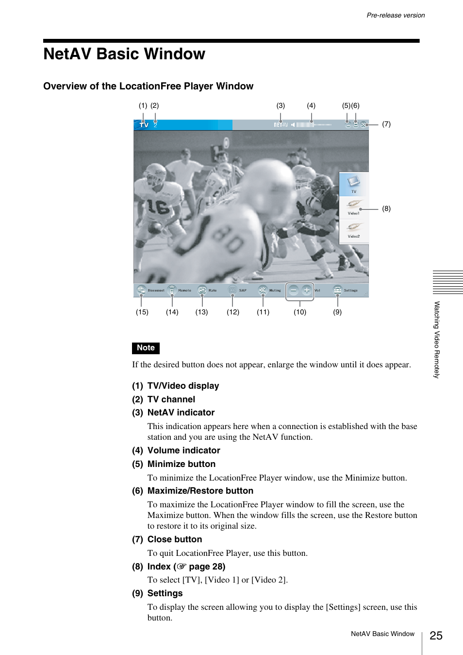 Netav basic window, Overview of the locationfree player window | Sony LF-X1 User Manual | Page 25 / 40