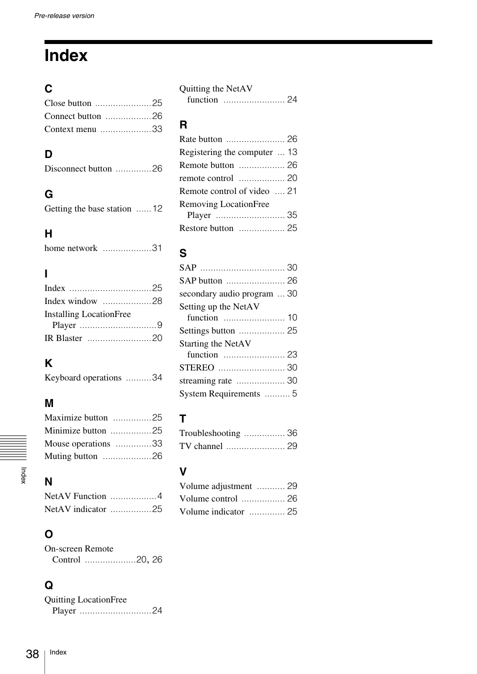 Index | Sony LF-X1 User Manual | Page 38 / 40