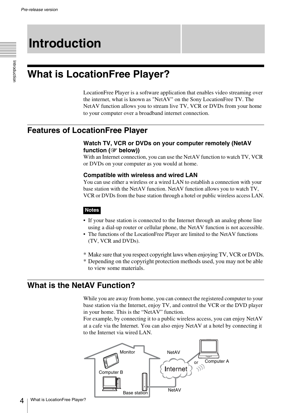 Introduction, What is locationfree player, Features of locationfree player | What is the netav function | Sony LF-X1 User Manual | Page 4 / 40