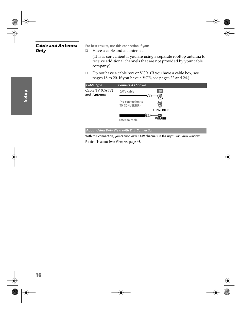 Cable and antenna only | Sony KV-36HS510 User Manual | Page 17 / 90